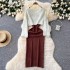 Goddess style layered outfit, short long sleeved plush knit sweater, women's base suspender dress, two-piece set