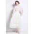 Spot shooting 5111- Versatile Fashion New Product Collar Splicing Lace Lantern Sleeve Shirt+High Waist Half Skirt Set