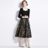 Real time stock 2024 autumn high-end black jacquard mid length temperament dress new