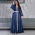 XQY500366 Cross border Muslim Women's Hot Diamond Light Luxury Dress Glossy Satin Elegant Abaya Dress