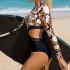 2024 new European and American sexy bikini women's one-piece swimsuit with digital printing long sleeved sunscreen high waisted pants for foreign trade