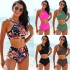 2024 New Solid Color Printed Cross border Foreign Trade Swimsuit Split High Waist Tank Top Sports Conservative Swimsuit Wholesale