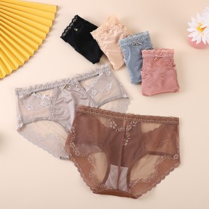 French high-end luxury silk lace mesh hollow waist women's underwear ultra-thin sexy seamless triangle pants for women