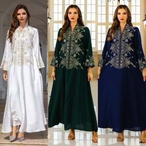 Cross border Muslim women's long robe from Europe and America, Dubai clothing from the Middle East, abaya embroidered robe, evening gown, foreign trade