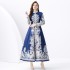 2024 Vacation - Palace style stand up collar lantern sleeve single placket printed long lace dress