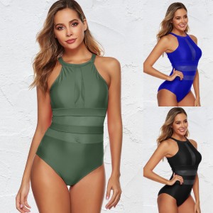 2024 European and American sexy one-piece swimsuit women's mesh cut-out vacation swimsuit backless swimsuit one-piece swimsuit women