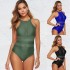 2024 European and American sexy one-piece swimsuit women's mesh cut-out vacation swimsuit backless swimsuit one-piece swimsuit women