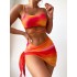 2024 European and American cross-border tie dye bikini swimsuit women's three piece set mesh skirt split bikini Amazon swimsuit