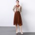 Autumn New Small Fragrant Style Splicing Large Swing Long Sleeve Dress with Elegant and High End Charm