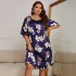 Cross border plus size sleepwear women's long print pullover dress summer new home wear silk ice silk nightgown