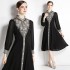 -European chic high-end dress spring new long sleeved gold embroidered slimming mid length dress