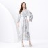 2024 Vacation - Palace style V-neck lantern sleeve double door placket printed long lace dress