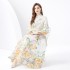 2024 Vacation - Palace style Retro Stand up Collar Single breasted Printed Wide Swing Long Dress