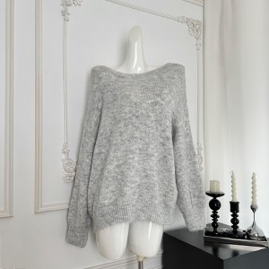 LATTITUDE/Yang Xiaolu Bow Soft Fufu Royal Alpaca Hair Lazy Wind Round Neck Sweater