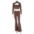 European and American cross-border women's clothing 2024 autumn new long sleeved hanging neck pleated slim fit flared pants fashion sports suit