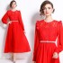 Real shooting spot 2024 new water-soluble lace splicing large swing chiffon dress dress with belt