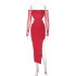 Sexy spicy girl one shoulder backless dress European and American style 2024 autumn new women's long sleeved slit mid length skirt