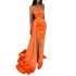 Cross border split evening gown with orange V-neck strapless design, popular on foreign trade websites such as Amazon and AliExpress