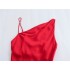 2023 Autumn New European and American Style Sexy Slanted Shoulder Red Silk Texture Strap Dress for Foreign Trade