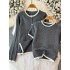 German Yangtze yarn gray sweater set women's autumn and winter contrasting edge knitted cardigan+top+skirt three piece set