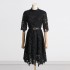 -Leisure commuting style, niche design sense, patchwork lace waist cinching, slimming solid color dress with belt