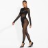 European and American style long sleeved mesh pants, 2024 summer ins new women's sexy see through jumpsuit, foreign trade wholesale