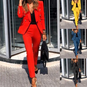 FC806 in stock 2024 autumn and winter new cross-border women's fashion long sleeved small suit long pants set two-piece set