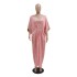 XQY500094 Amazon Middle East pink dress with polka dot hot stamping and waist cinching features lace kaftan dress