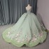 Adult Dress Ball Tail Evening Dress Shoulders V-neck Fluffy Princess Skirt Support Green Sweet Elegant Princess