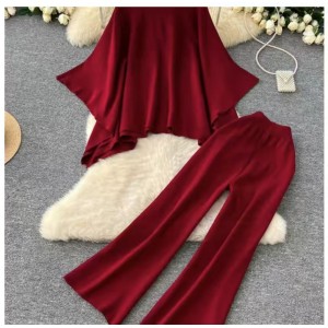 Yujie Winter Dress Female Korean East Gate Lazy Style Loose High Collar Cloak Sweater Knitted Sweater Casual Pants Set