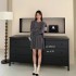 Early autumn Korean style sleeveless round neck pleated dress paired with fashionable long sleeved loose knit sweater two-piece set