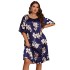 Cross border plus size sleepwear women's long print pullover dress summer new home wear silk ice silk nightgown