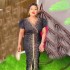 African women's dress with mesh, rhinestone hot stamping, bubble sleeves, elastic V-neck, fashionable long skirt, cross-border independent station, foreign trade