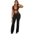 European and American style ins foreign trade women's solid color set sexy hanging neck vest metal decoration pants sports set