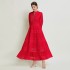 Spot - French Fashion Retro Dress with Lace and Lace Splicing, V-neck Design, Lantern Sleeve Dress