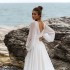 Foreign trade wedding dress with small tail, waist cinching, slimming and deep V long sleeved chiffon perspective light wedding dress, forest style travel photography beach skirt