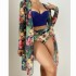 2024 New European and American Cross border Sexy Bikini Mesh Three Piece Set Amazon Gathering Printed Split Swimsuit for Women