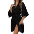 Danilin sexy imitation silk nightgown casual thin home clothes pajamas simple loose cardigan lace up bathrobe for women