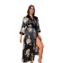 Cross border fattening plus plus size sleepwear for women, fashionable and casual loose printed sleepwear for women, long imitation silk sexy nightgown