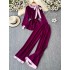 Autumn and Winter Fashion Bat Long Sleeve One Shoulder Off Shoulder Loose Knitted Shirt Top Two Piece Set V-neck Vest Dress