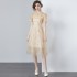 New 2024 High end Heavy Industry Embroidered Gold Powder Mesh Hollow Bead Ribbon Dress