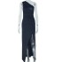 European and American style ins foreign trade women's fashion solid color dress slanted collar exposed shoulder sleeveless slit long skirt Dress