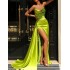 European and American sexy slit long dress with strapless design, pleated slit satin slim fit party dress