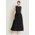 -Summer European and American round sleeveless hollow out water-soluble lace patchwork dress with long skirt and suspender