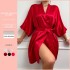 Danilin sexy imitation silk nightgown casual thin home clothes pajamas simple loose cardigan lace up bathrobe for women