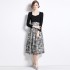 Real time stock 2024 autumn high-end black jacquard mid length temperament dress new