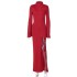 European and American style 2024 spring Amazon women's new flared sleeve sexy backless slit long skirt slim fit dress