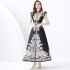 2024 Vacation - Palace Style Flip Collar Sleeveless Waist Wide Skirt Printed Long Dress