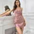 Sexy short backless cross suspender dress imitating silk thin dress, women's solid color summer V-neck cross home nightgown