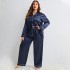 Danilin sleepwear silk ice silk thin long sleeved pants cardigan simulation silk plus size sexy home suit set